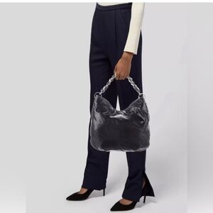 ✨🖤 Michael Kors Colette Metallic Gray Leather Gunmetal Lg Hobo Shoulder Bag🖤✨